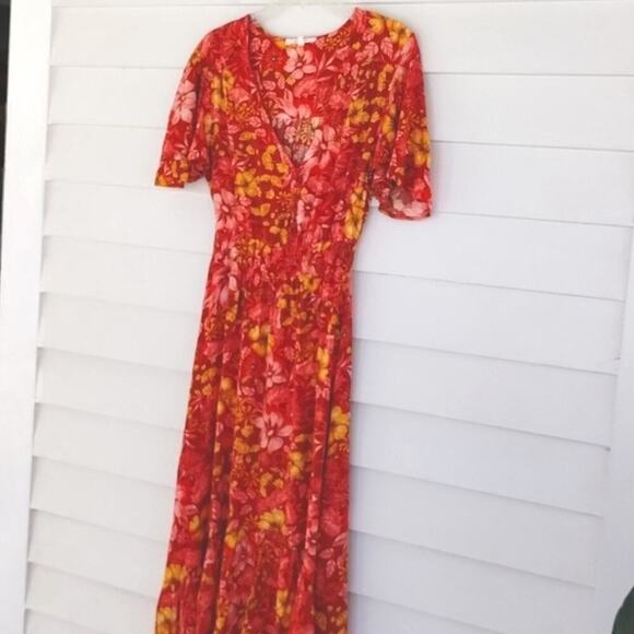 Anthropologie Abel The Label Maple Summer Red Floral Bohemian Maxi Dress XS - Picture 3 of 11